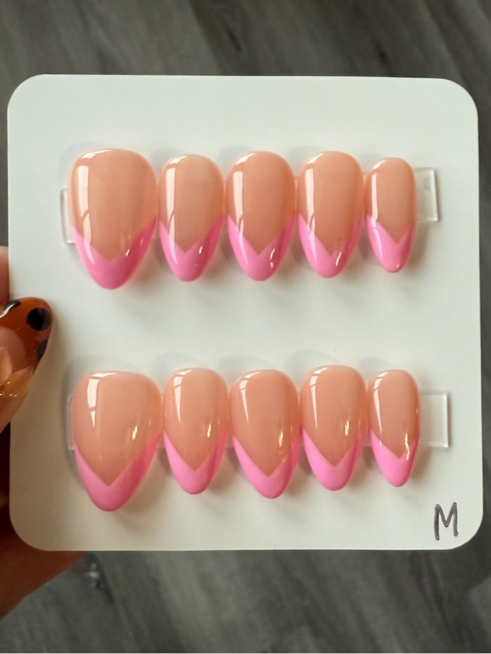 Nude Press-On Nails with Pink V French Tips